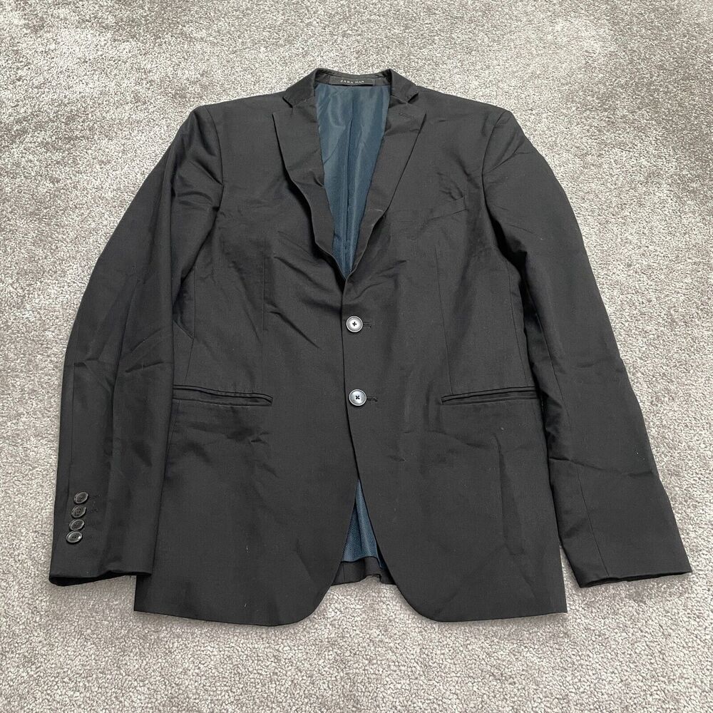 Zara Man Blazer Suit Jacket Mens 38R Solid Black Single Breasted Work Classic